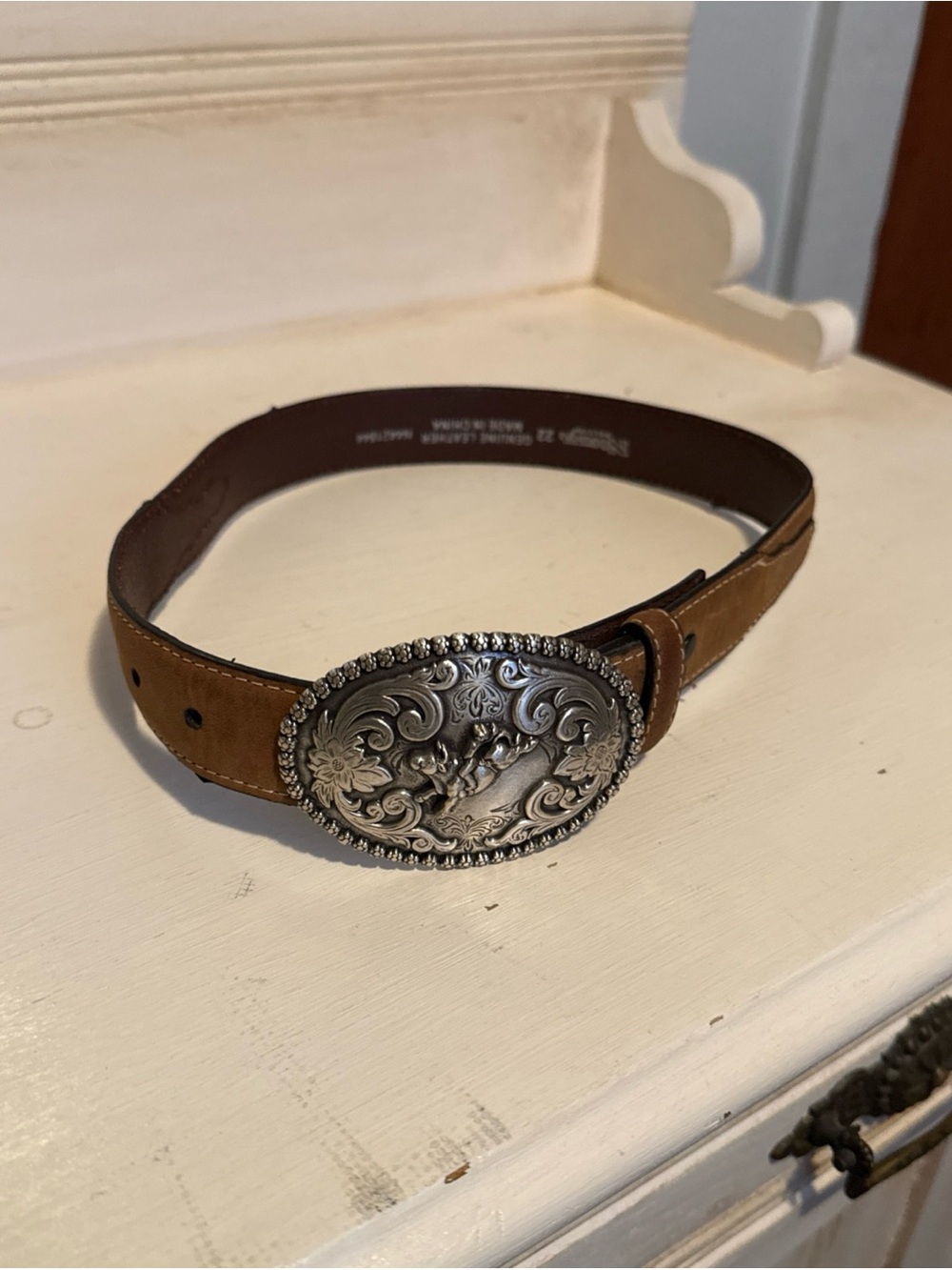 Nocona Children's Brown Bucking Bull Buckle Belt N4421844 size 22 leather
